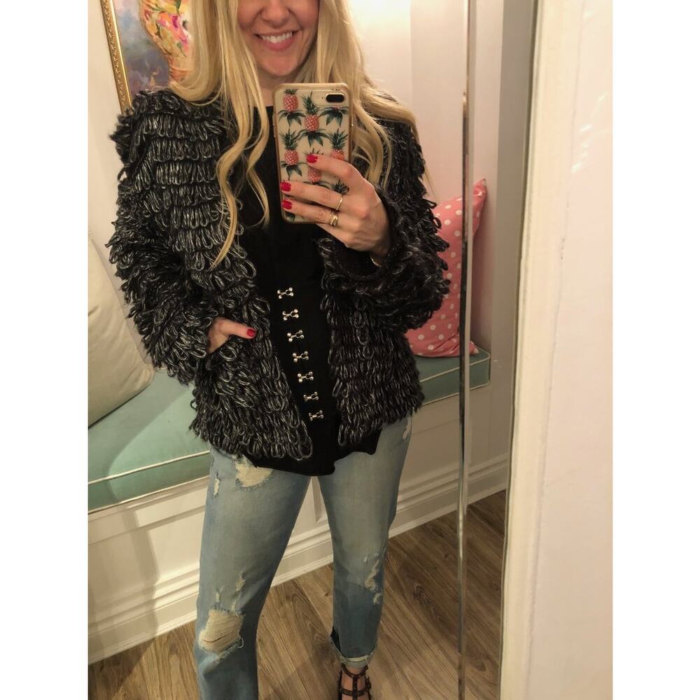 The Great Monster Loop Cardigan Women 00 Metallic Gray Open Front Cozy Boho Chic